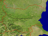 Bulgarien Satellit + Grenzen 800x600